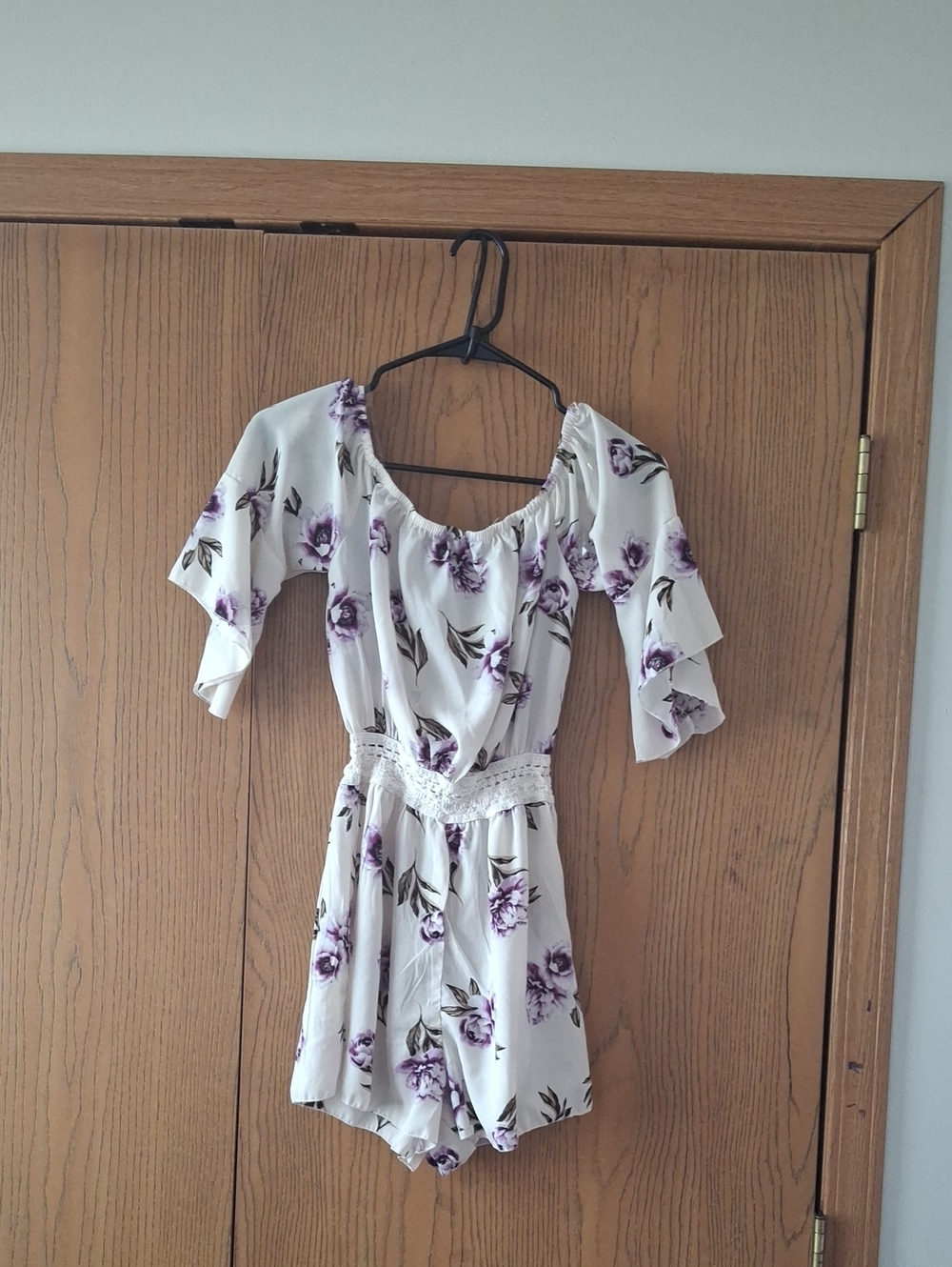 Rue21 White Romper with Purple Floral Print
